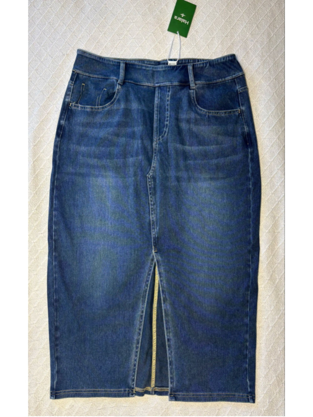 NWT Halara Denim Midi Skirt Flex High Waisted Front Split Jean Skirt Sz Large